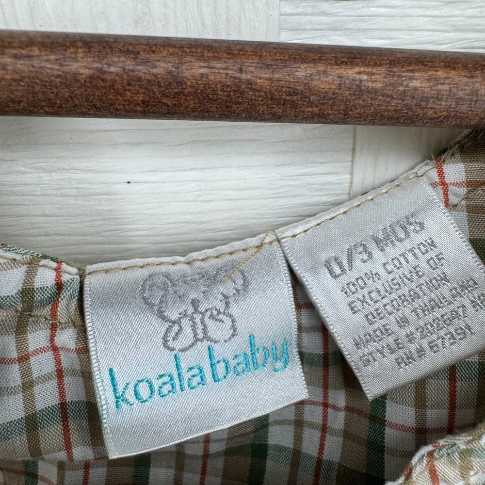 Vintage Plaid Insect Embroidery Shortall Overalls Brown 0-3M Caterpillar